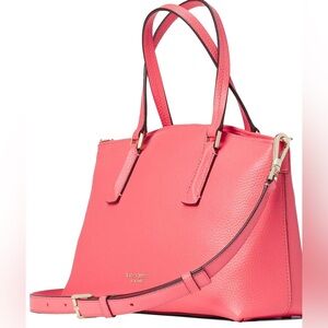 Kate Spade Abbott pebbled leather crossbody tote bag purse vibrant coral